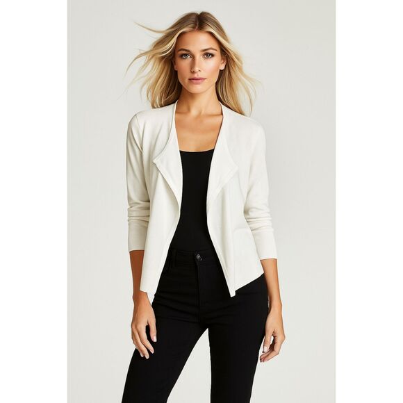 LOFT WHITE WATERFALL FRONT 3/4 SLEEVES CAREER CASUAL SWEATER CARDIGAN SZ: LP NWT - Picture 1 of 6